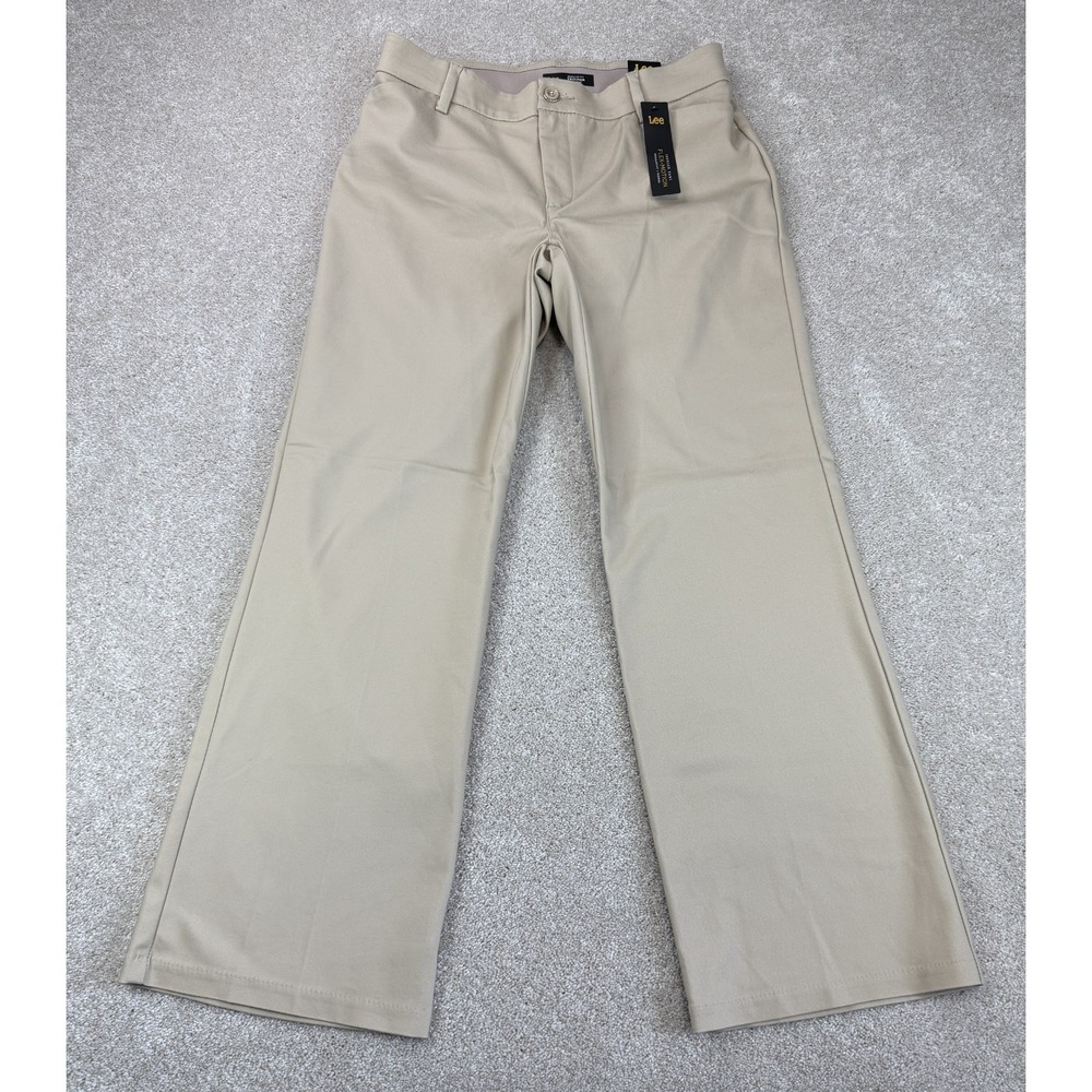 Lee Flex Motion Women 10 Short Khaki Pants Mid Rise Stretch Career Trouser NWT
